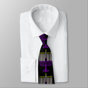 purple menorah hanukkah neck tie