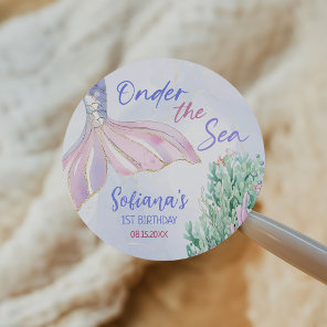 Purple Mermaid 1st Birthday Oneder the Sea Classic Round Sticker