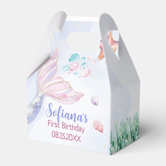 Purple Mermaid 1st Birthday Oneder the Sea Favor Boxes (Front Side)