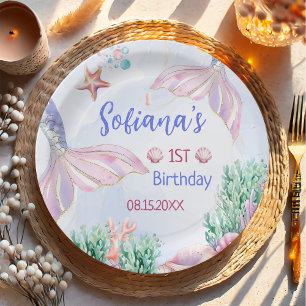 Purple Mermaid 1st Birthday Oneder the Sea Paper Plates
