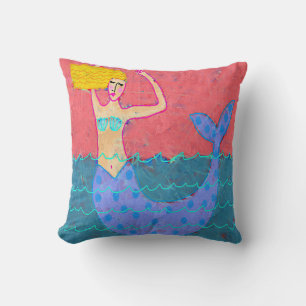 Purple Mermaid Abstract Art Throw Pillow