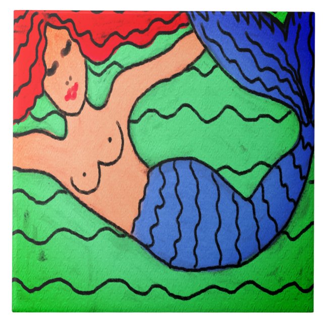 Purple Mermaid Abstract Digital Painting Ceramic Tile (Front)