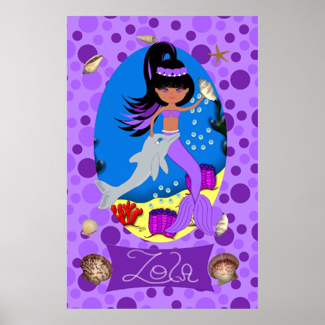 Purple Mermaid and Dolphin Print (Front)