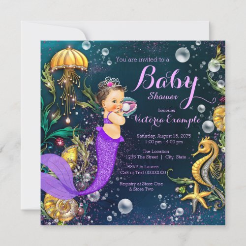 Purple Mermaid Baby Shower Invitation
