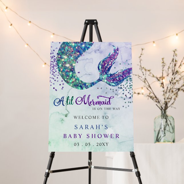 Purple Mermaid Baby Shower Welcome Sign (In Situ (Stand))