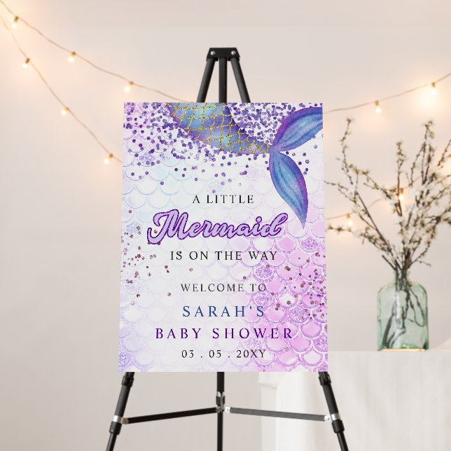 Purple Mermaid Baby Shower Welcome Sign (In Situ (Stand))