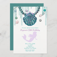 Purple Mermaid Beach Birthday Party Invitations