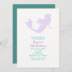 Purple Mermaid Beach Birthday Party Invitations