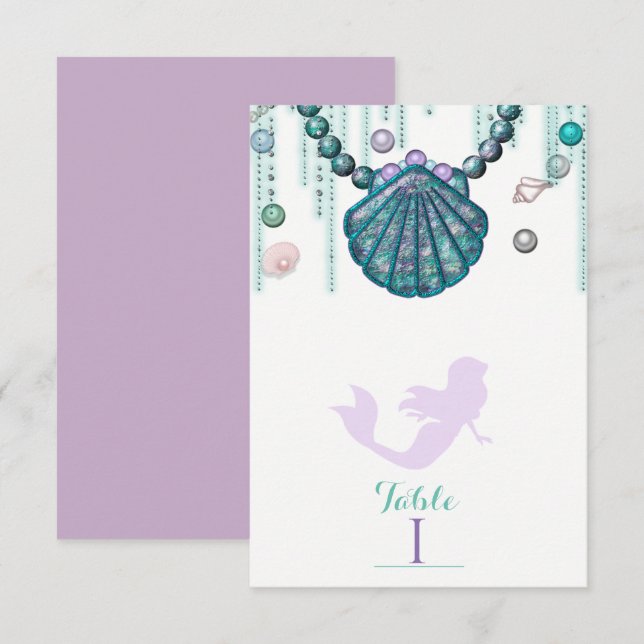 Purple Mermaid Beach Birthday Party Table Number (Front/Back)