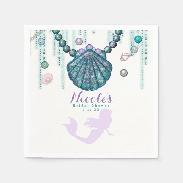 Purple Mermaid Beach Bling Birthday Party Custom Napkins (Front)