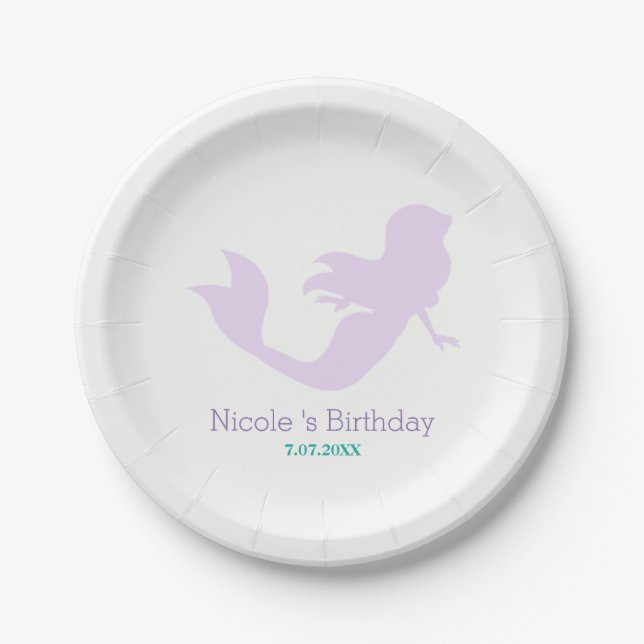 Purple Mermaid Beach Bling Birthday Party Custom Paper Plates (Front)