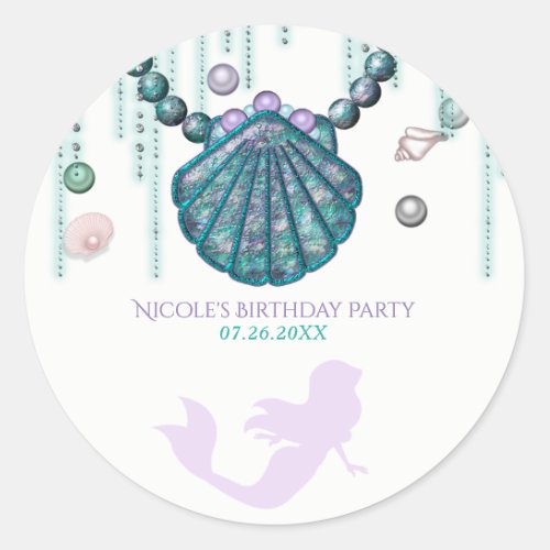 Purple Mermaid Beach Bling Birthday Party Favor Classic Round Sticker