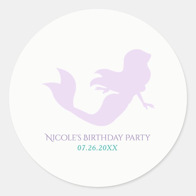 Purple Mermaid Beach Bling Birthday Party Favor Classic Round Sticker (Front)