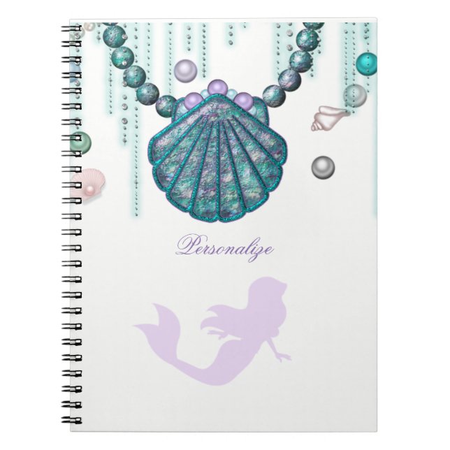 Purple Mermaid Beach Bling Glam Sparkle Custom Notebook (Front)