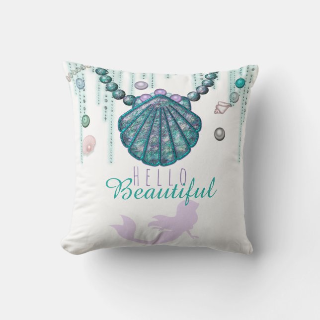 Purple Mermaid Beach Bling Jewels Personalized Throw Pillow (Front)