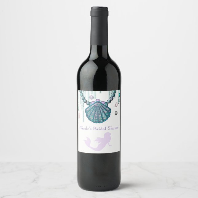 Purple Mermaid Beach Bling Party Custom Wine Label (Front)
