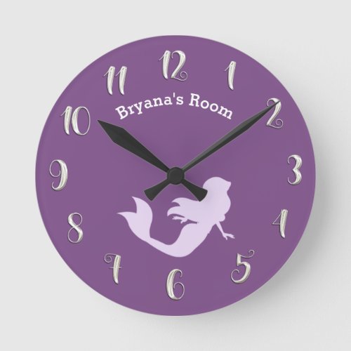 Purple Mermaid Bedroom Personalized Custom Name Round Clock