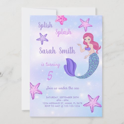 Purple Mermaid birthday invitation