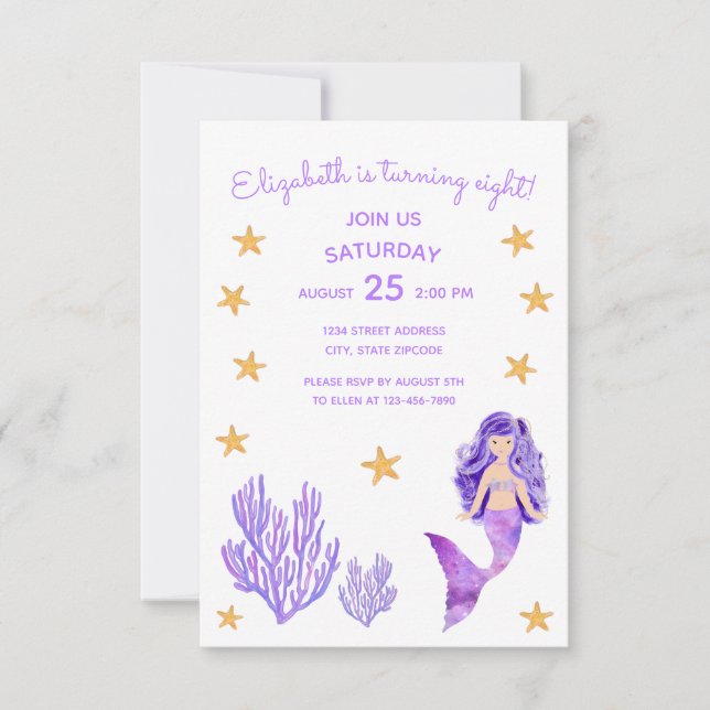 Purple Mermaid Birthday Invitation (Front)