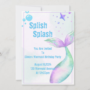 Purple mermaid birthday invitation