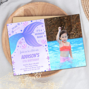 Purple Mermaid Birthday Invitation with Photo