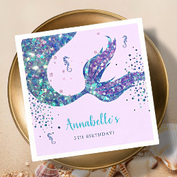 Purple Mermaid Birthday Paper Napkin