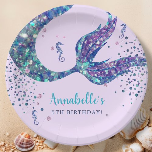 Purple Mermaid Birthday Paper Plates