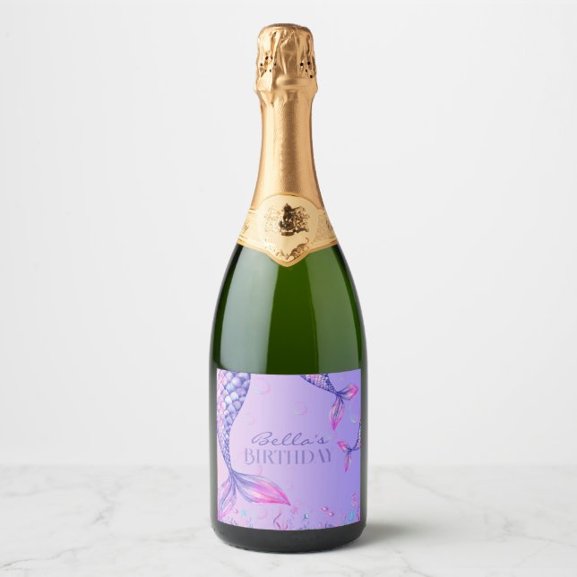 Purple Mermaid Birthday Party Drinks Label (Front)