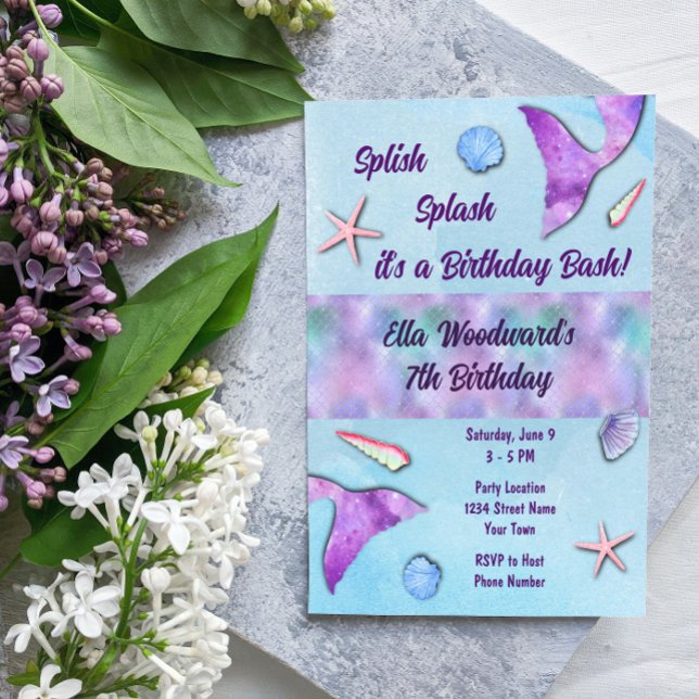 Purple Mermaid Birthday Party Invitation (Creator Uploaded)