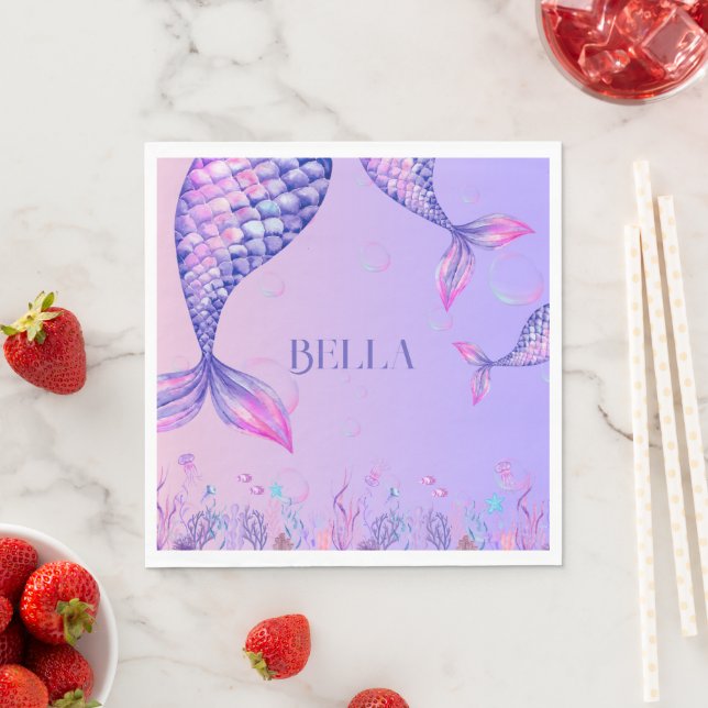 Purple Mermaid Birthday Party Paper Napkins (Insitu)