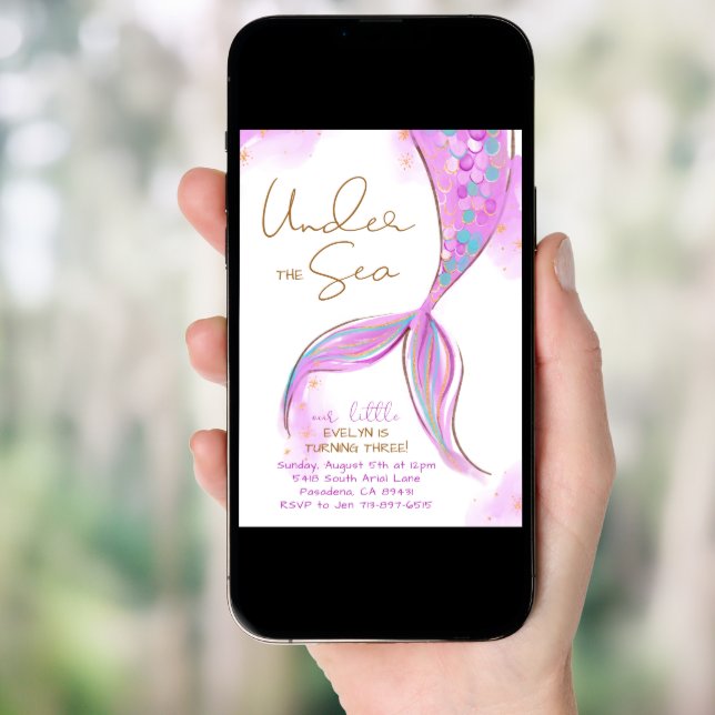 Purple Mermaid Birthday Under The Sea Party Invitation (Front Digital)