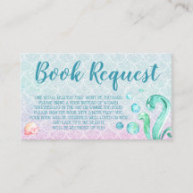 Purple Mermaid Book Request Card for Baby Shower