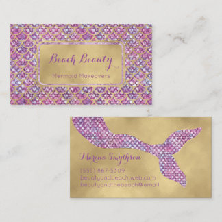 Purple Mermaid Business Card Gold and Sequin glam