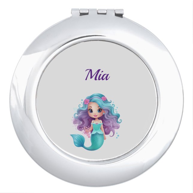 Purple mermaid custom name compact mirror (Front)