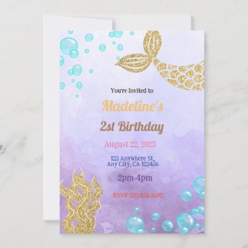 Purple Mermaid Fantasy Birthday Invitation