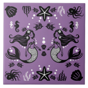 Purple Mermaid Fantasy Ceramic Tile