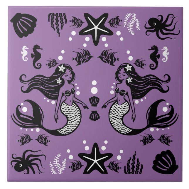 Purple Mermaid Fantasy Ceramic Tile (Front)