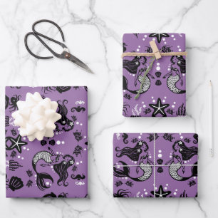 Purple Mermaid Fantasy Wrapping Paper Sheets
