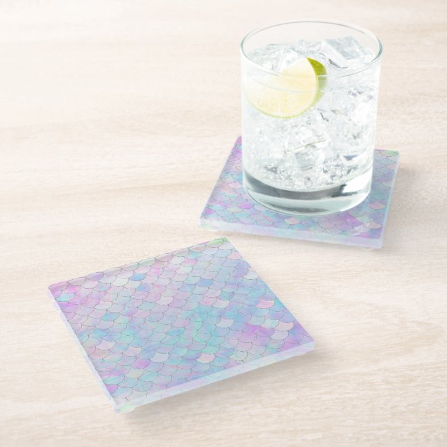 Purple Mermaid Fin Pattern Trendy Glass Coaster (Angled)