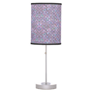 Purple Mermaid Fish Scales Holographic Elegant Table Lamp