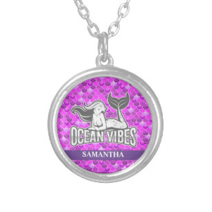 Purple Mermaid Girls Fanasty Personalised   Silver Plated Necklace