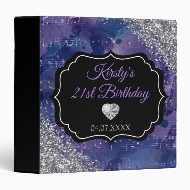 Purple Mermaid Glitter Birthday Photo Album  3 Ring Binder (Front/Spine)
