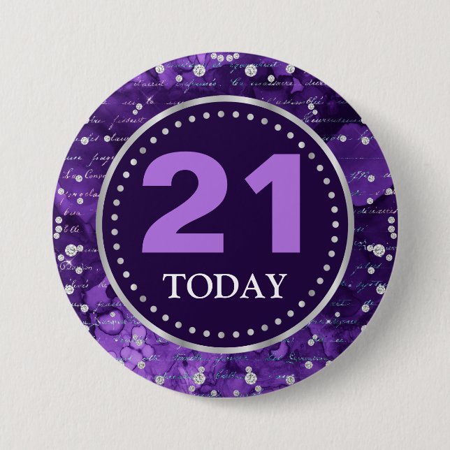 Purple Mermaid Letters Pattern & Glitter Birthday Button (Front)