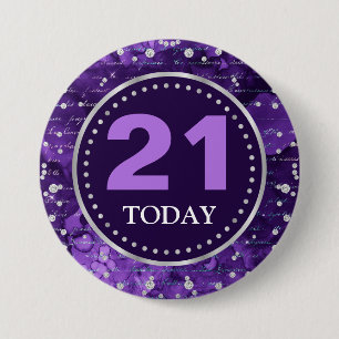 Purple Mermaid Letters Pattern & Glitter Birthday Button