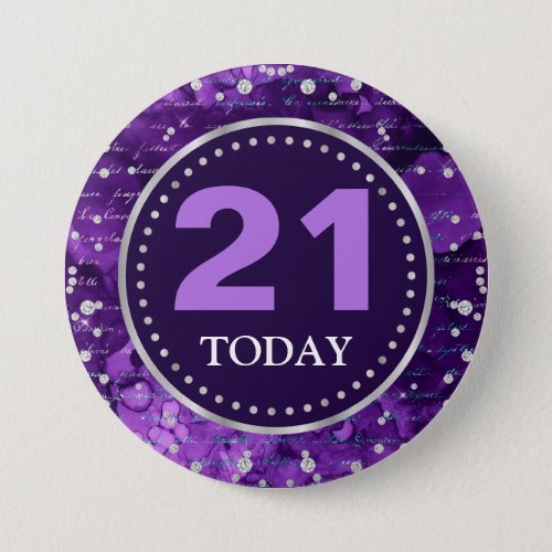 Purple Mermaid Letters Pattern  Glitter Birthday Button