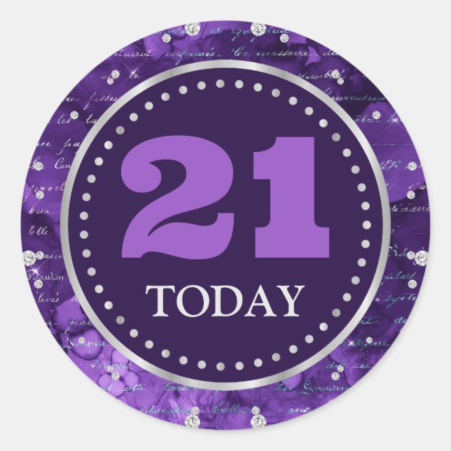 Purple Mermaid Letters Pattern & Glitter Birthday Classic Round Sticker (Front)