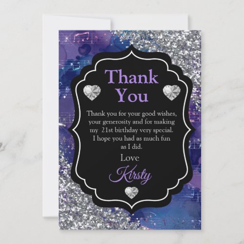 Purple Mermaid Letters Silver Glitter Thank You