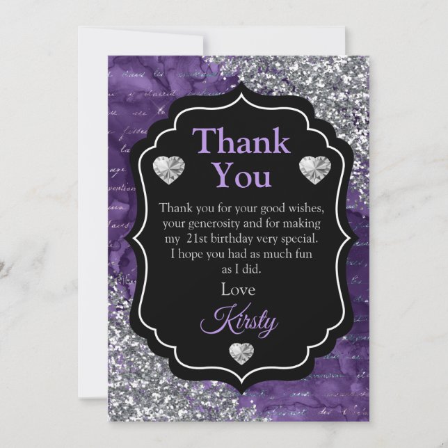 Purple Mermaid Letters Silver Glitter Thank You (Front)