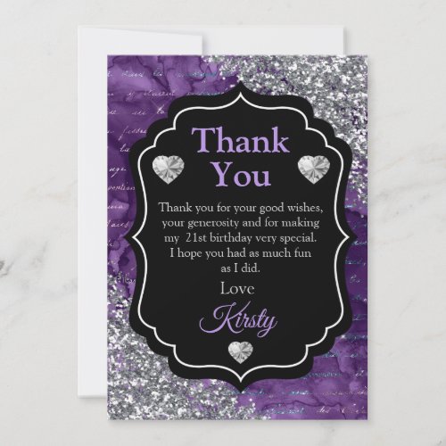 Purple Mermaid Letters Silver Glitter Thank You