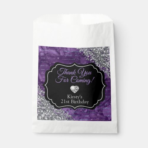 Purple Mermaid Letters Silver Glitter Thank You Favor Bag